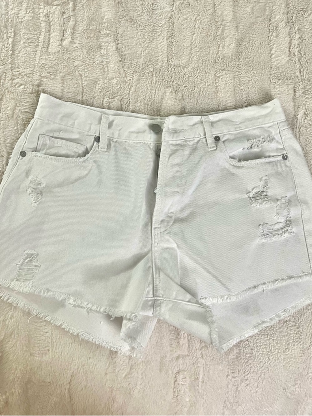 Blank NYC Button Fly High-Waist Distressed Jean Shorts